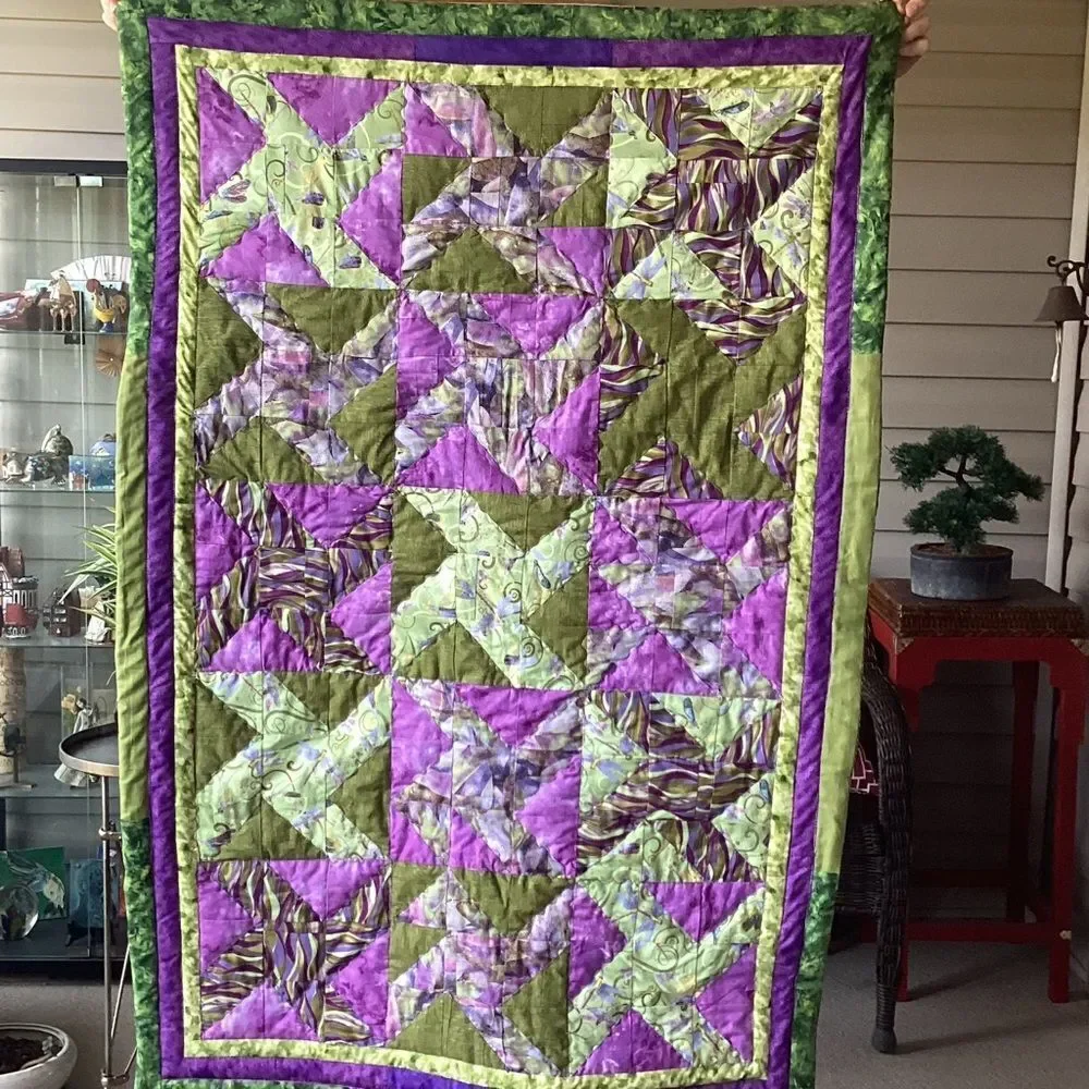 NWT Hand Crafted Greens and Purples Quilt